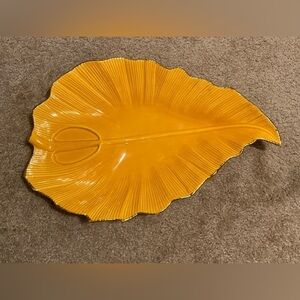 2 VTG California Pottery Orange coloured/gold tone trim Leaf Shaped Plates